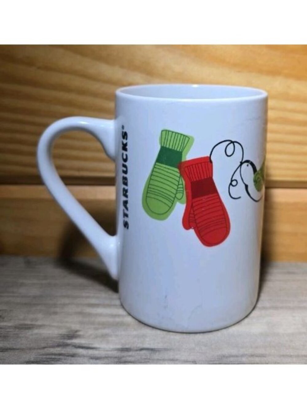 Starbucks Christmas Holiday Mug Cup White with Green & Red Mittens 10 oz 2011